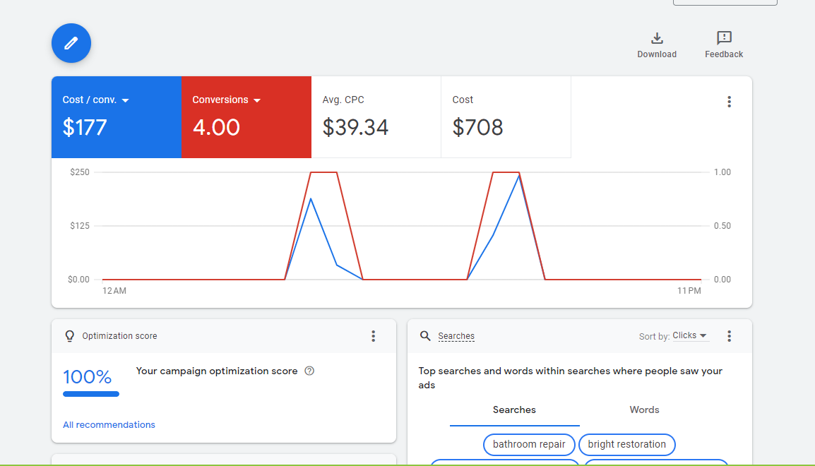 Google Ads water damage campaign results