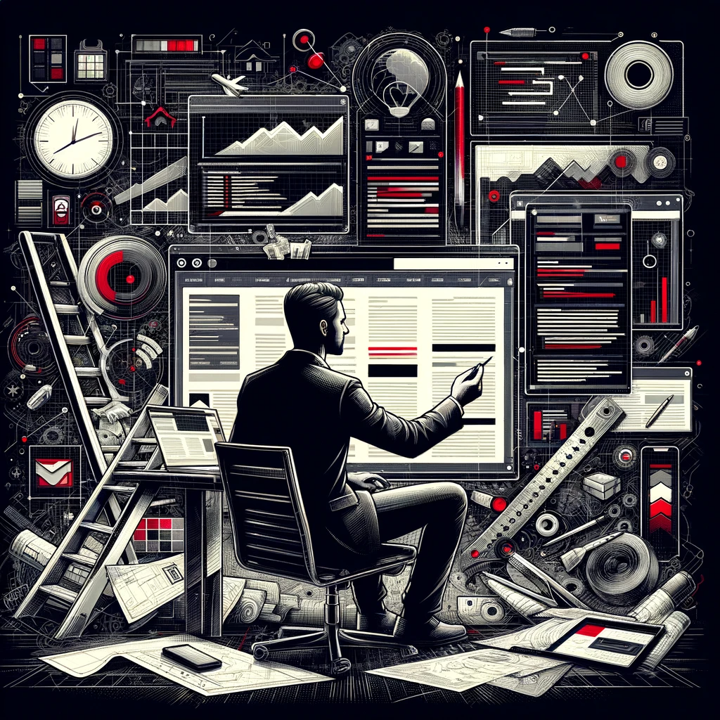 AI Geneated Image of a restoration manager looking at his website