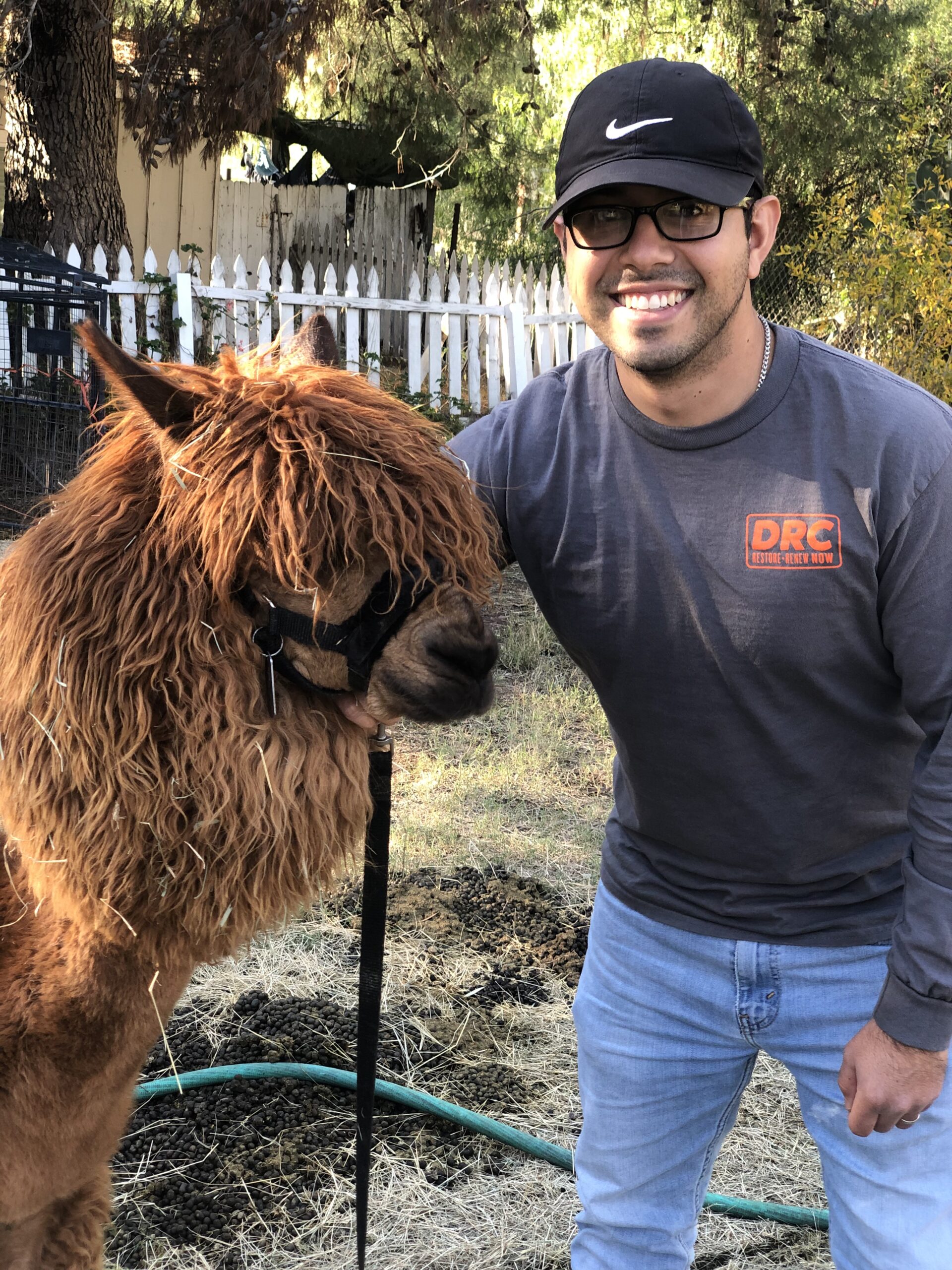 Carlos in his DRC uniform with a llama